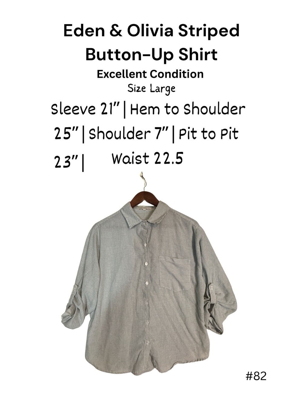 Eden & Olivia Striped Button Up Shirt Large Roll Tab Sleeve Casual Top